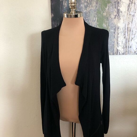 Lululemon Ribbed Knit Draped Open Front Cardigan Sweater Black - Picture 1 of 8